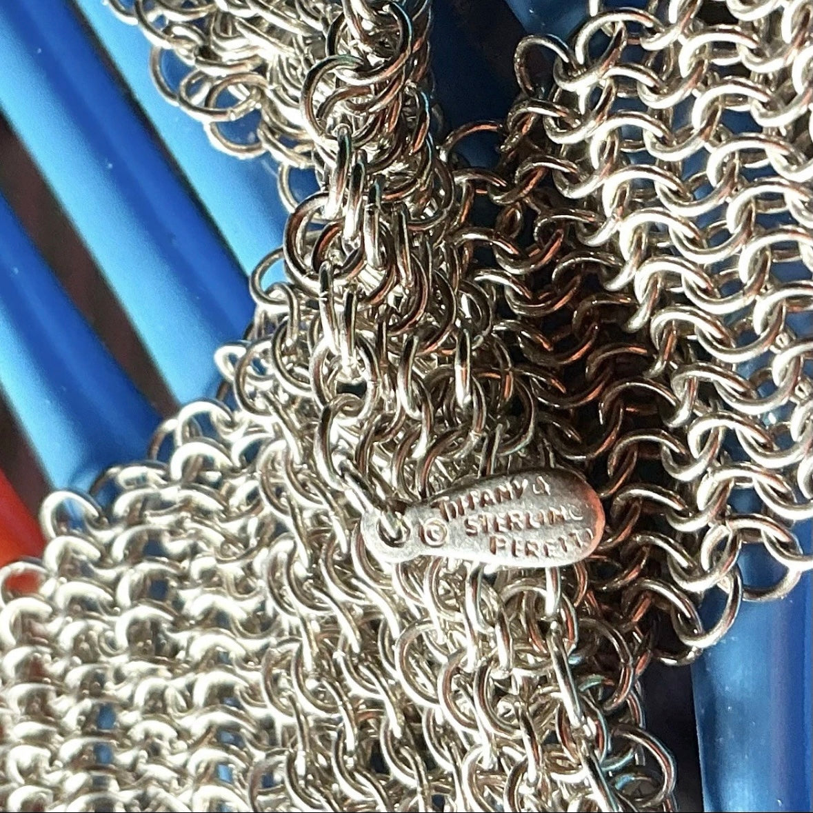 1970s ELSA PERETTI TIFFANY AND CO TIE CHAIN MESH NECKLACE 925 STERLING