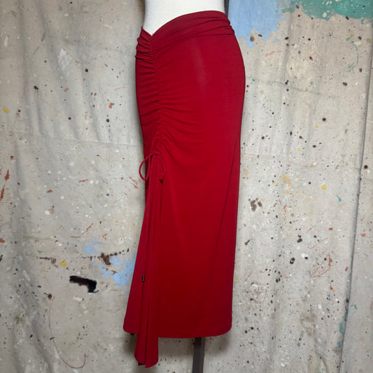 Burgundy Plein Sud Ruched Asymmetrical Midi Skirt