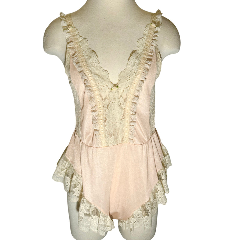 1980s LACE BABY PINK LINGERIE PLAYSUIT