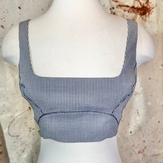 DSQUARED2 BLACK & WHITE CROPPED GINGHAM CHECK TOP