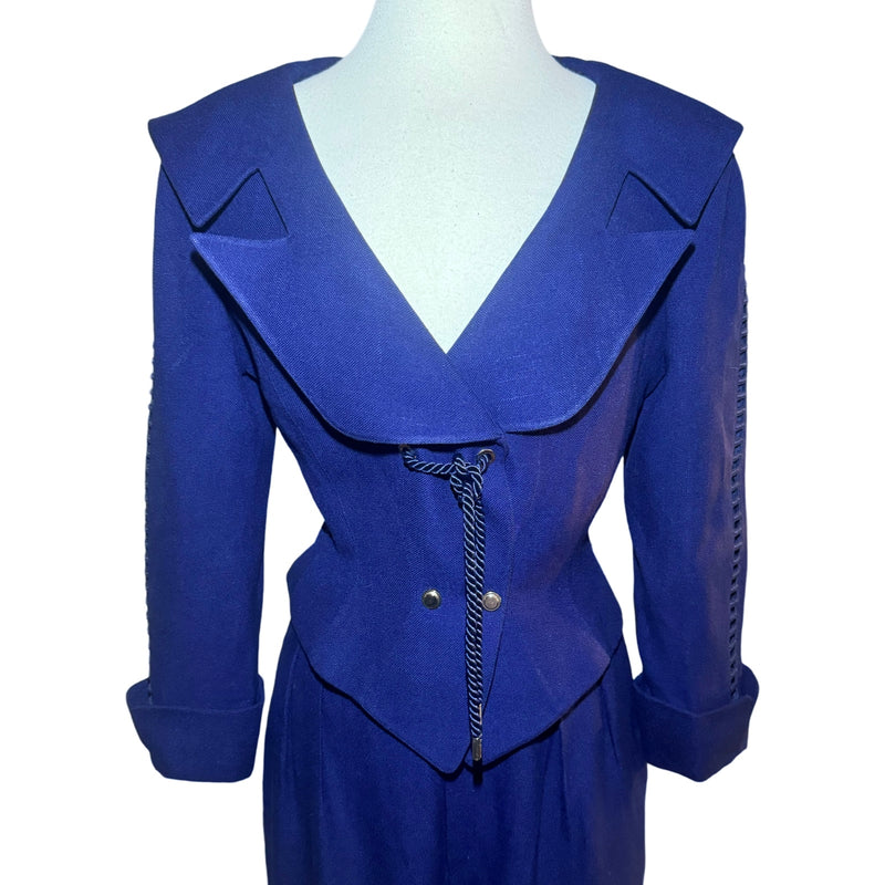 80s / 90s Thierry Mugler Blue Sailor Style Window Cut Out Suit