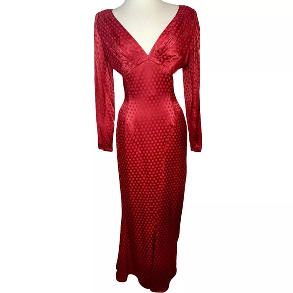 1985 EMANUEL UNGARO RUNWAY POLKA DOT CORSET LONG SLEEVE RED GOWN