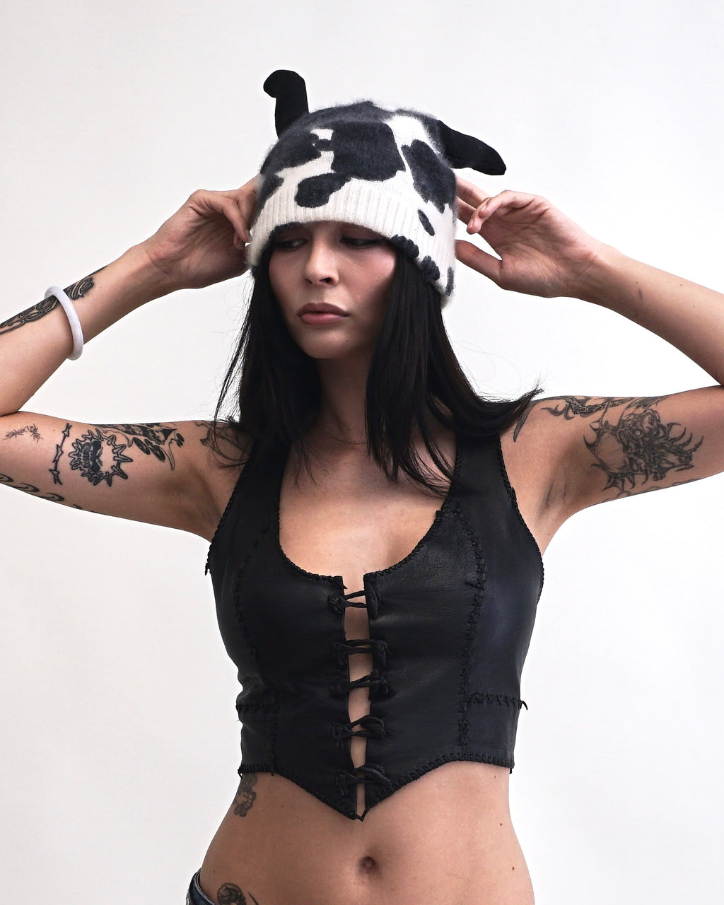 1993 Jean Paul Gaultier Maille Cow Printed Horn Beanie