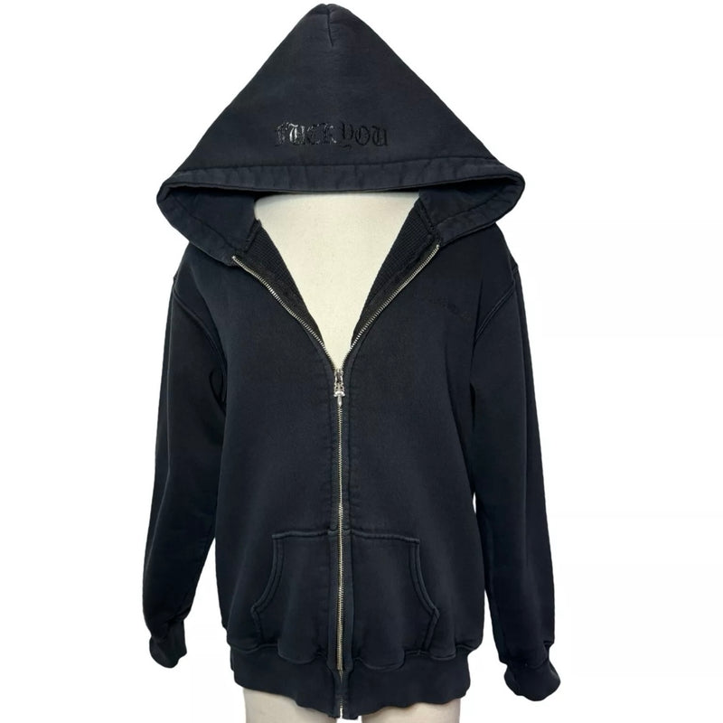 CHROME HEARTS THERMAL LINED ZIP HOODIE BLACK CH FLEUR PRINT