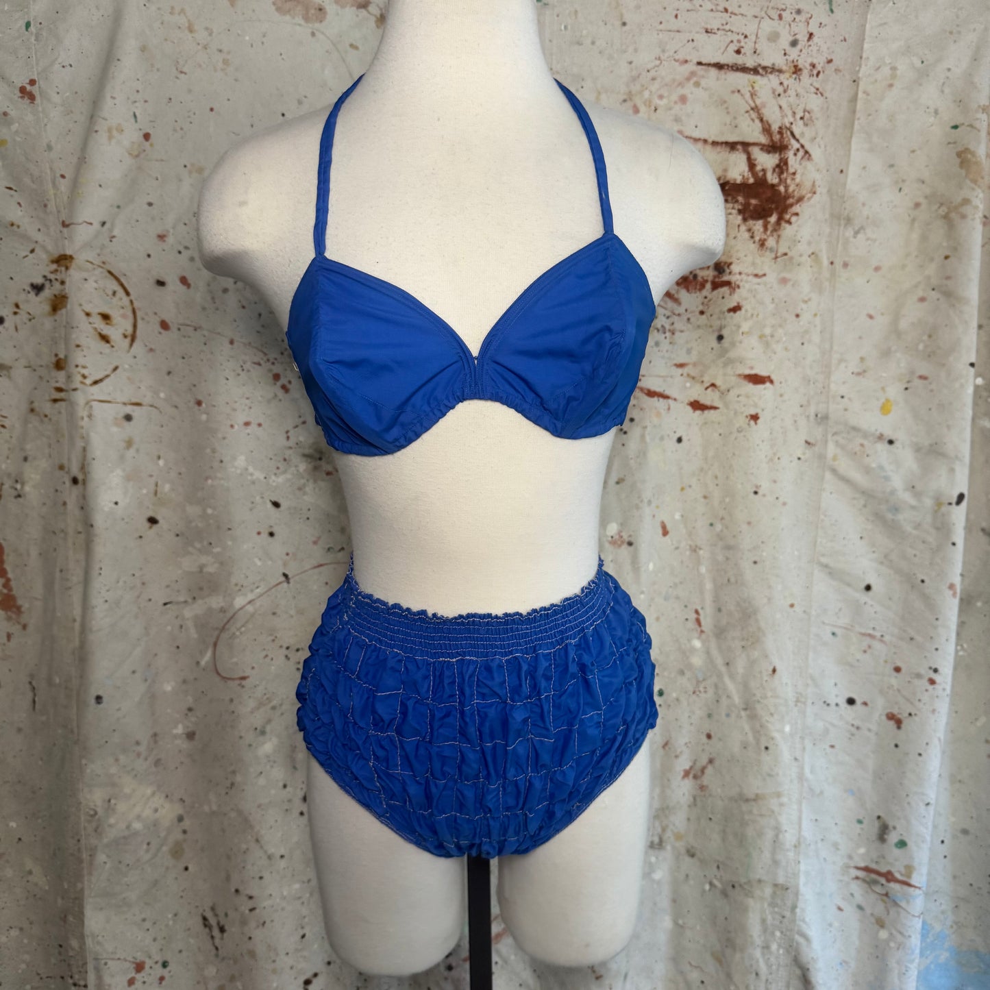 1940s BLUE TWO PIECE RUCHED BIKINI SWIMSUIT