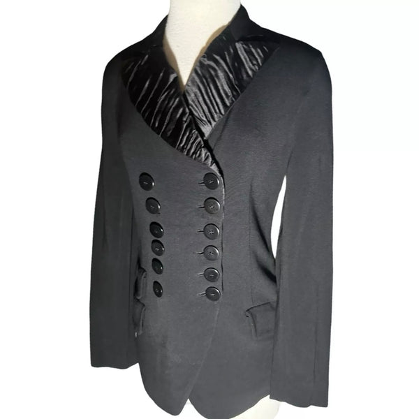 1990s DONNA KARAN SILK RUCHED DOUBLE BREASTED BLAZER