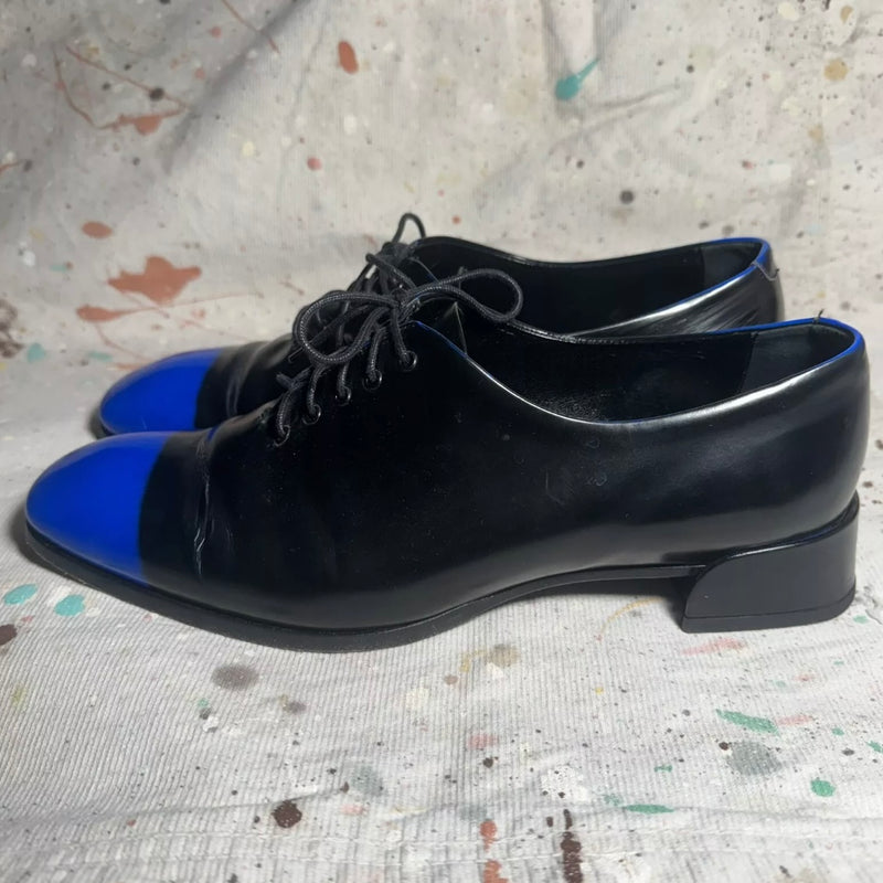 DIOR BLACK ELECTRIC BLUE LACE UP OXFORD SHOES 38.5