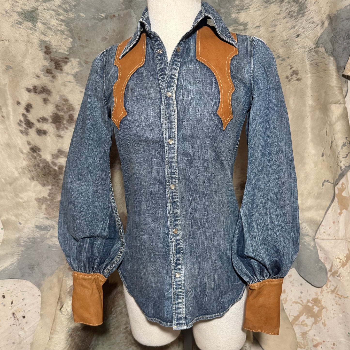 SS 2006 DSQUARED2 WESTERN STYLE DENIM LEATHER COLLARED SHIRT 38