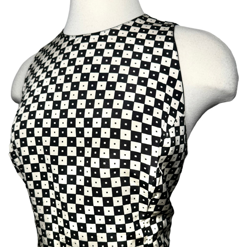 80s GIANNI VERSACE SILK CHECKERBOARD BLACK WHITE TANK