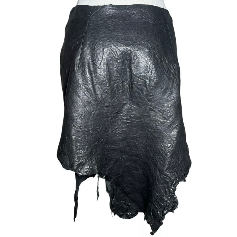 1990s Raw Hem Leather Asymmetrical leather Skirt