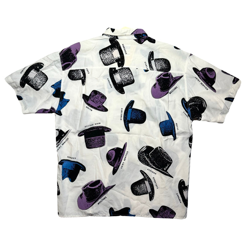 90s Moschino Hat Print Loop Collar Shirt