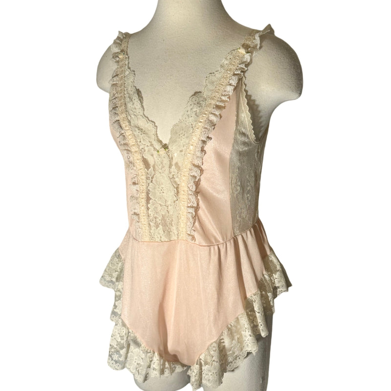 1980s LACE BABY PINK LINGERIE PLAYSUIT