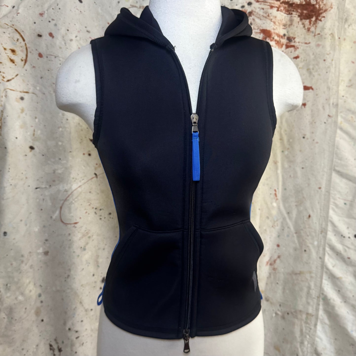 2000s VERSACE SPORT BLACK NEOPRENE ZIP HOODED VEST