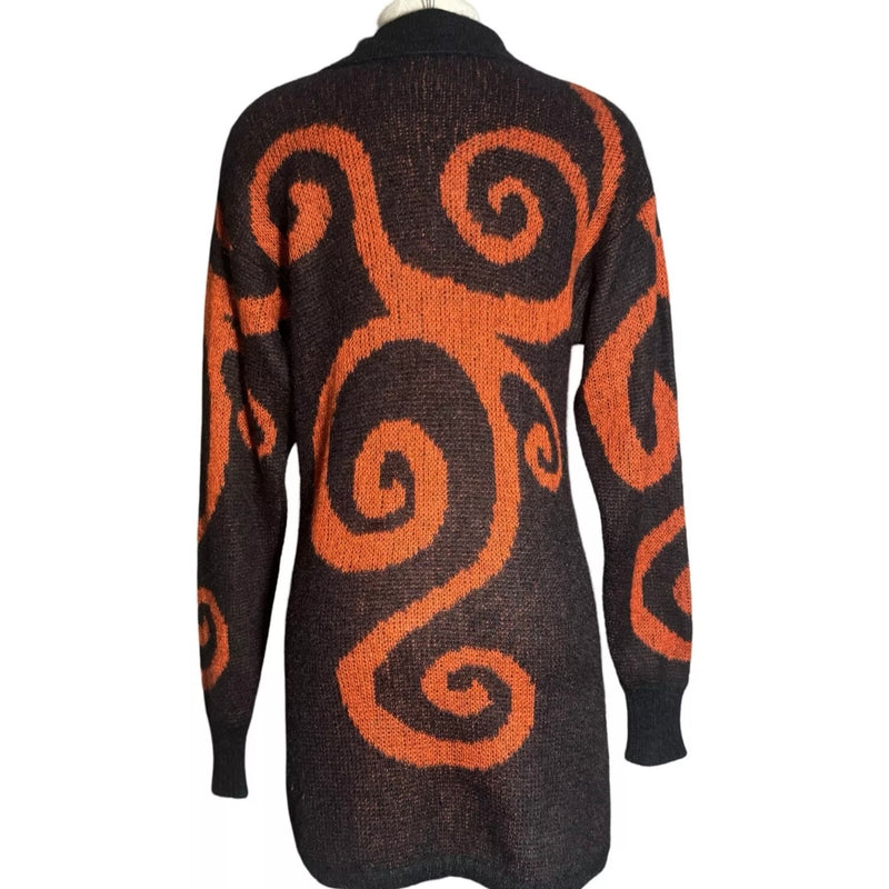 FW 1986 COMPLICE SPIRAL PRINTED HALF ZIP MOHAIR OVERSIZED SWEATER