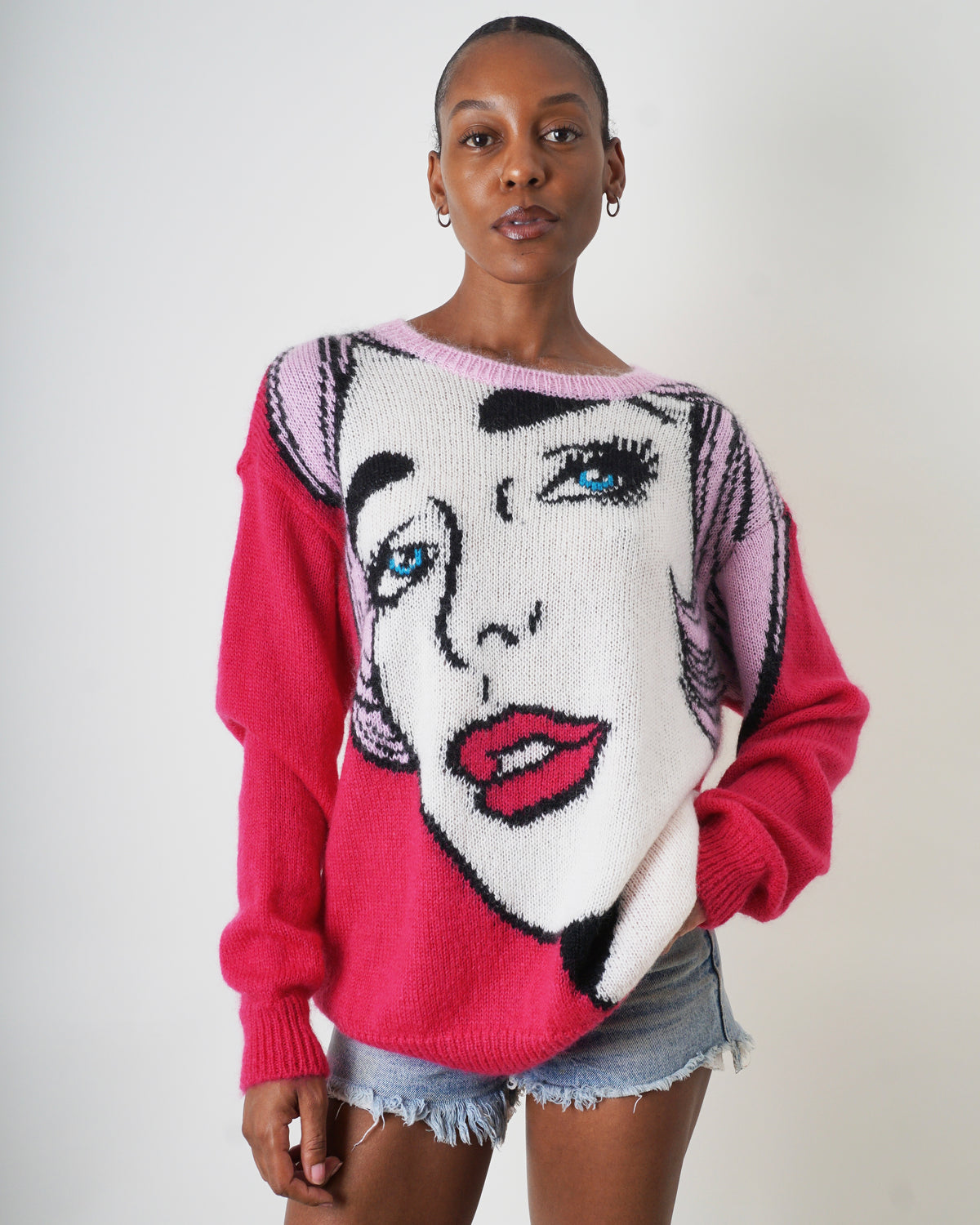 MOSCHINO oversized pop art pink knit sweater