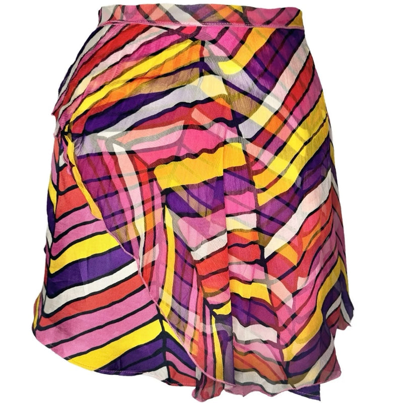 90s VOYAGE BEADED SILK STRIPE DOUBLE LAYER WRAP MINI SKIRT