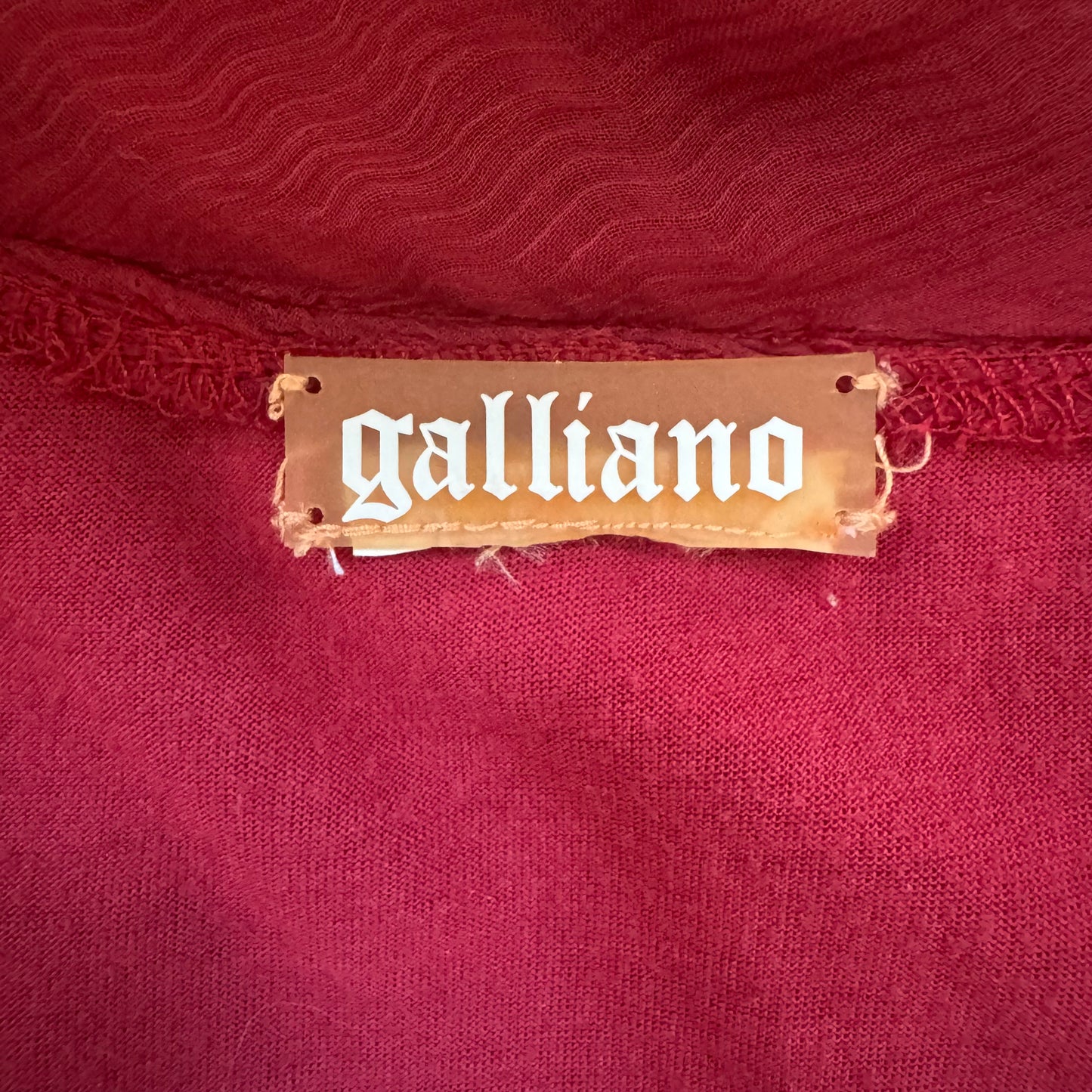 2000s JOHN GALLIANO BURGUNDY MESH TULLE BEADED FLOWER CREPE SILK TOP