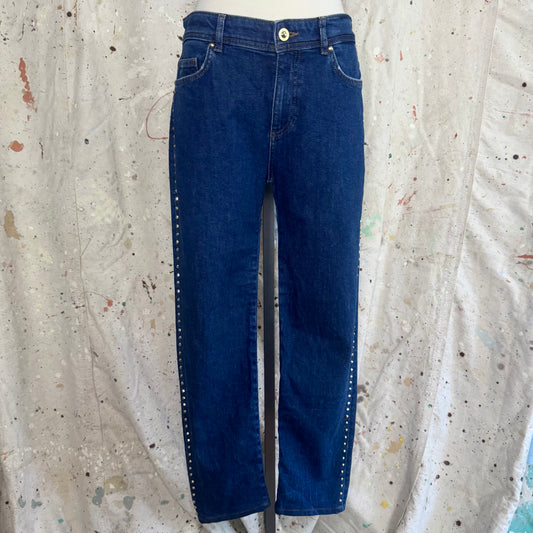 2000s VERSACE JEANS GOLD SIDE STUDDED BLUE JEANS