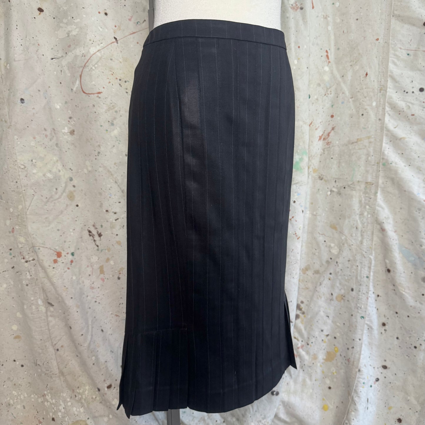 2005 CHRISTIAN DIOR GALLIANO ERA PLEATED PINSTRIPE PENCIL SKIRT