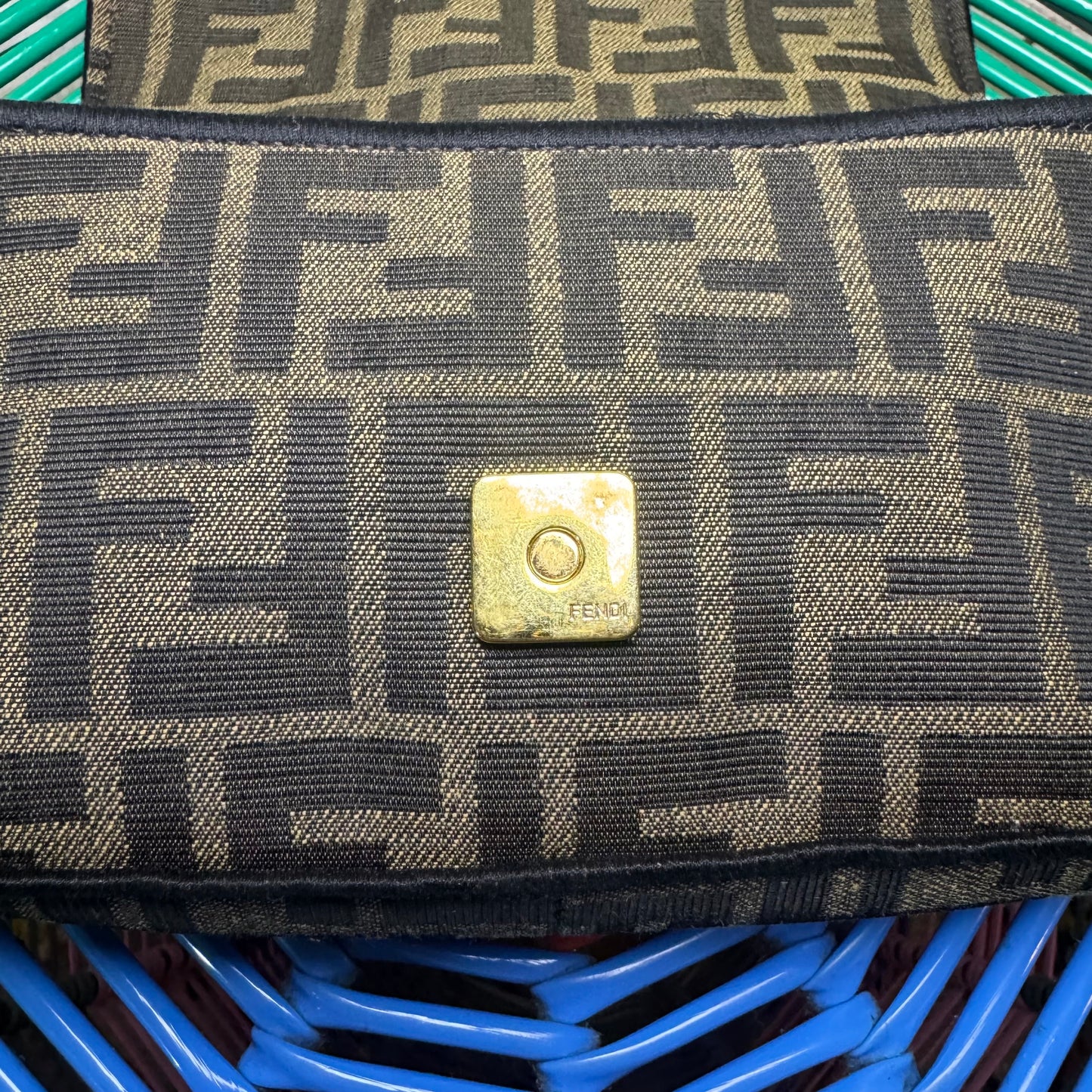 FENDI MINI BROWN FF MONOGRAM JACQUARD BAGUETTE