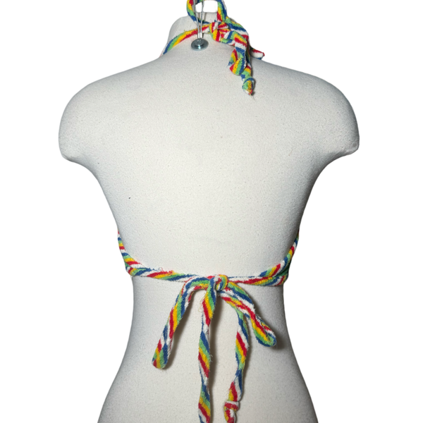 70s Green Towel Rainbow Trim Barbie Halter Top