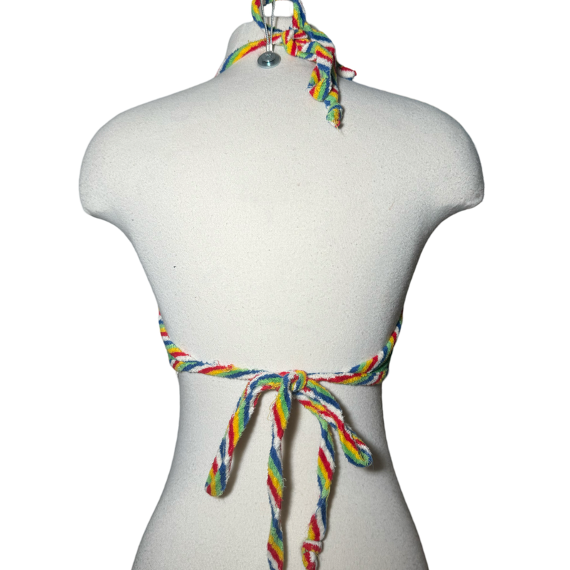 70s Green Towel Rainbow Trim Barbie Halter Top