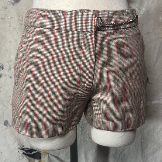 PACO RABANNE SS2019 PETER SAVILLE TARTAN CHAIN CLOSURE SUIT SHORTS