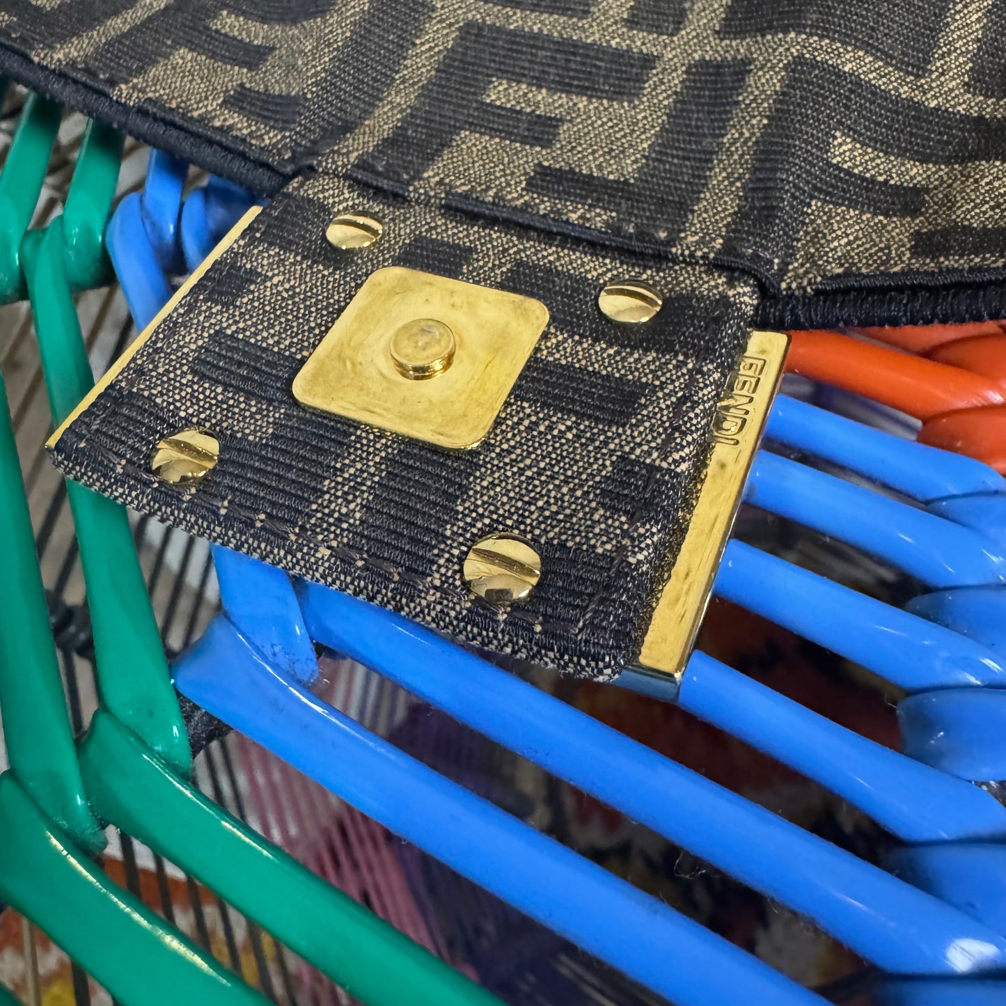 FENDI MINI BROWN FF MONOGRAM JACQUARD BAGUETTE