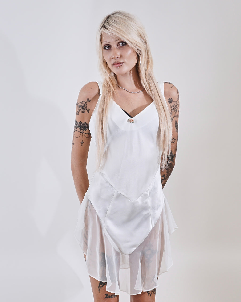 1980s White satin lingerie dress