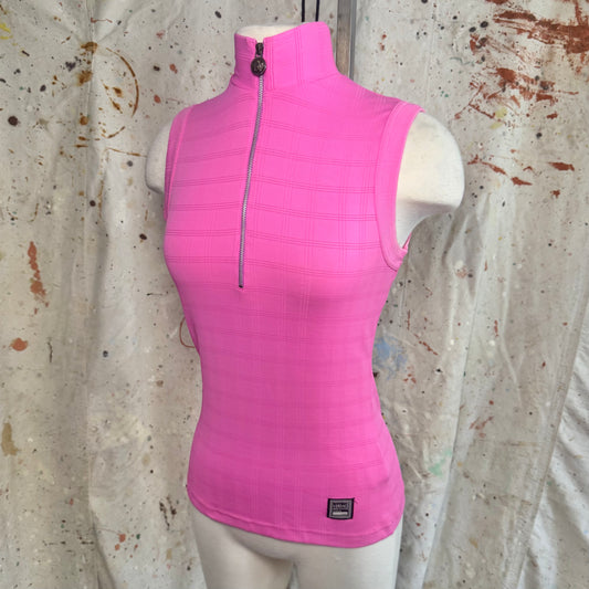 90s VERSACE JEANS COUTURE PINK MEDUSA HEAD RIBBED HALF ZIP TANK S