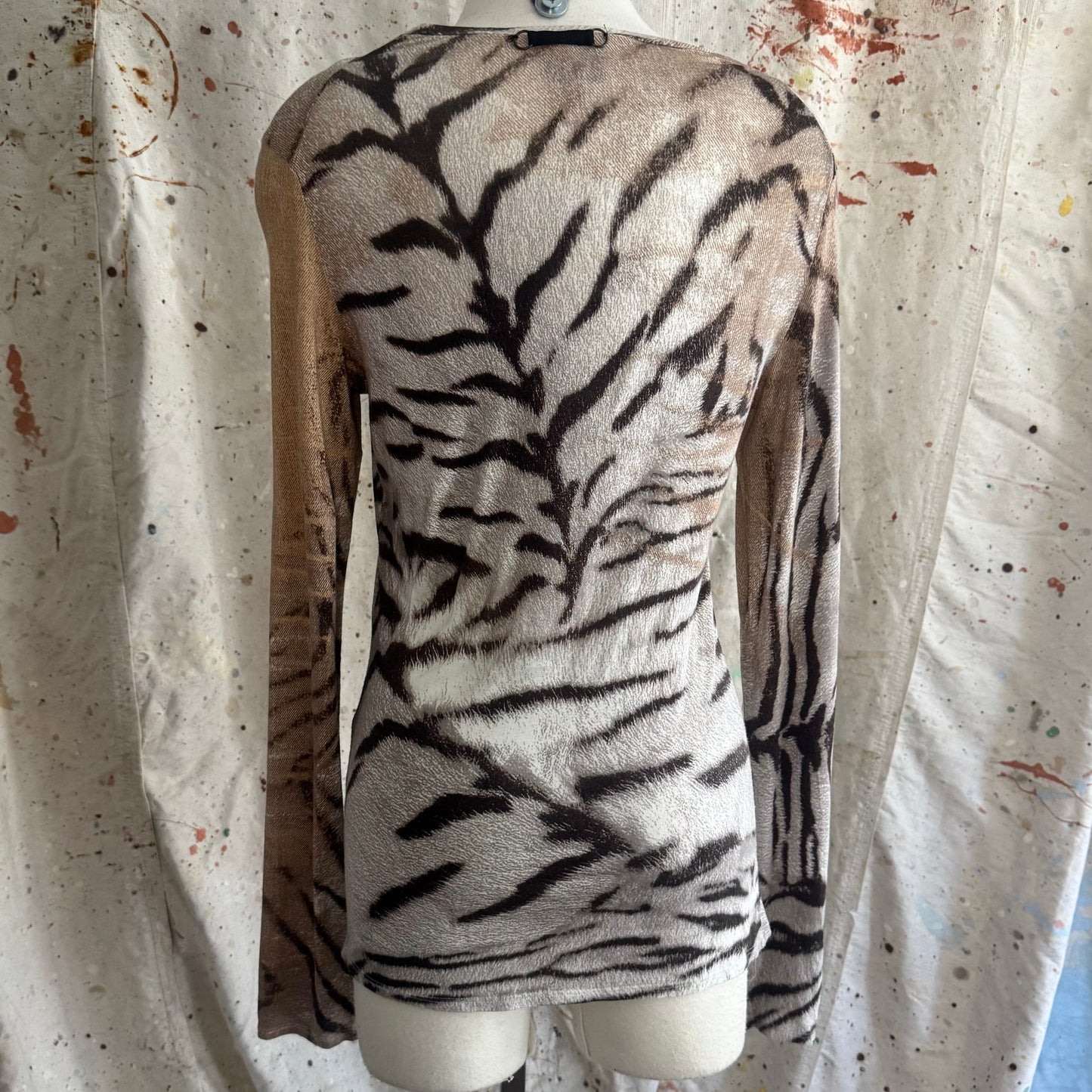 2000s ROBERTO CAVALLI JUST CAVALLI TIGER PRINTED LONG SLEEVE TOP 46