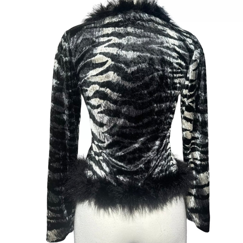 1990s Zebra & Feather Cardigan Lorena Conti Paris