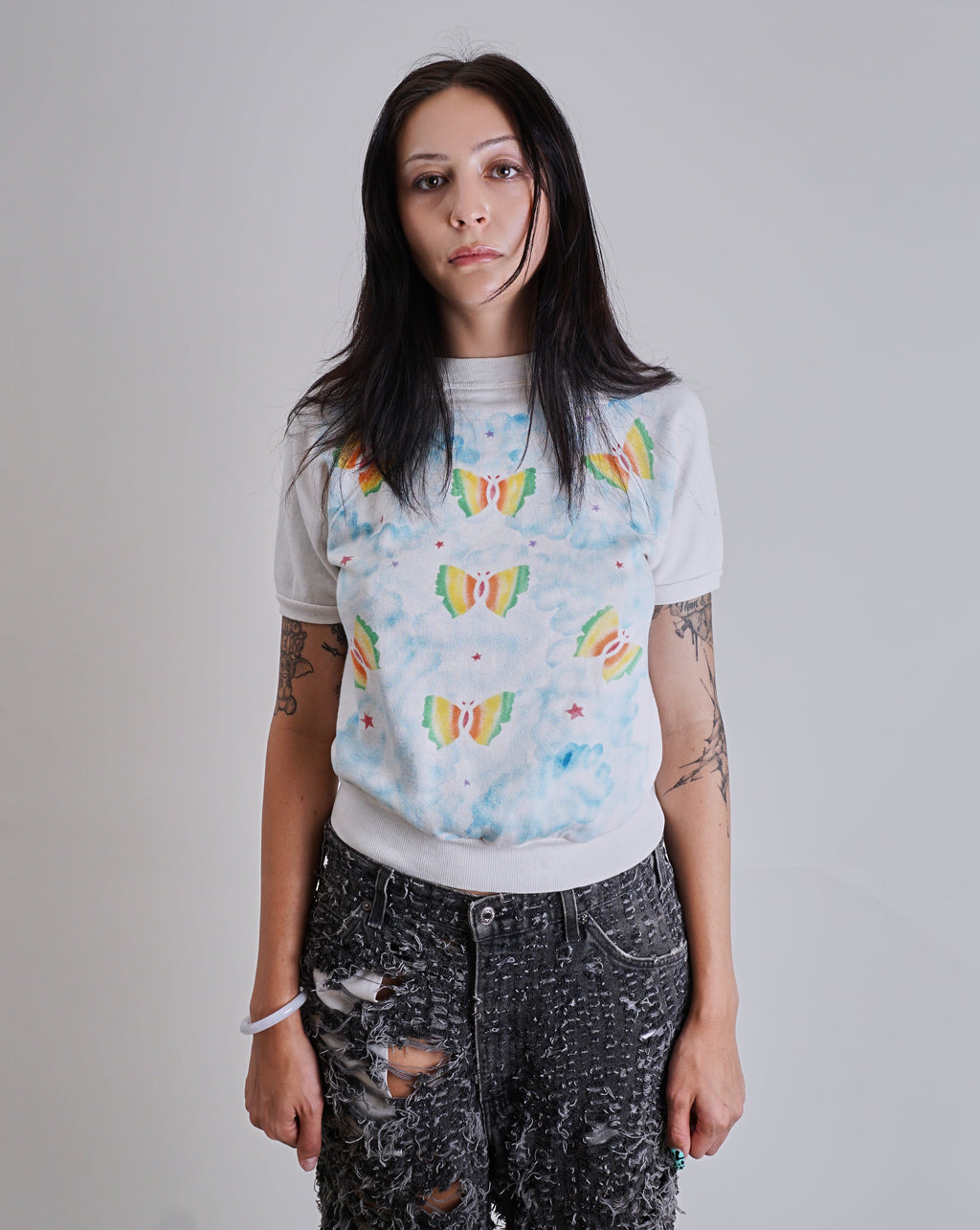 1970s Butterfly Airbrush Short Sleeve Crew Neck