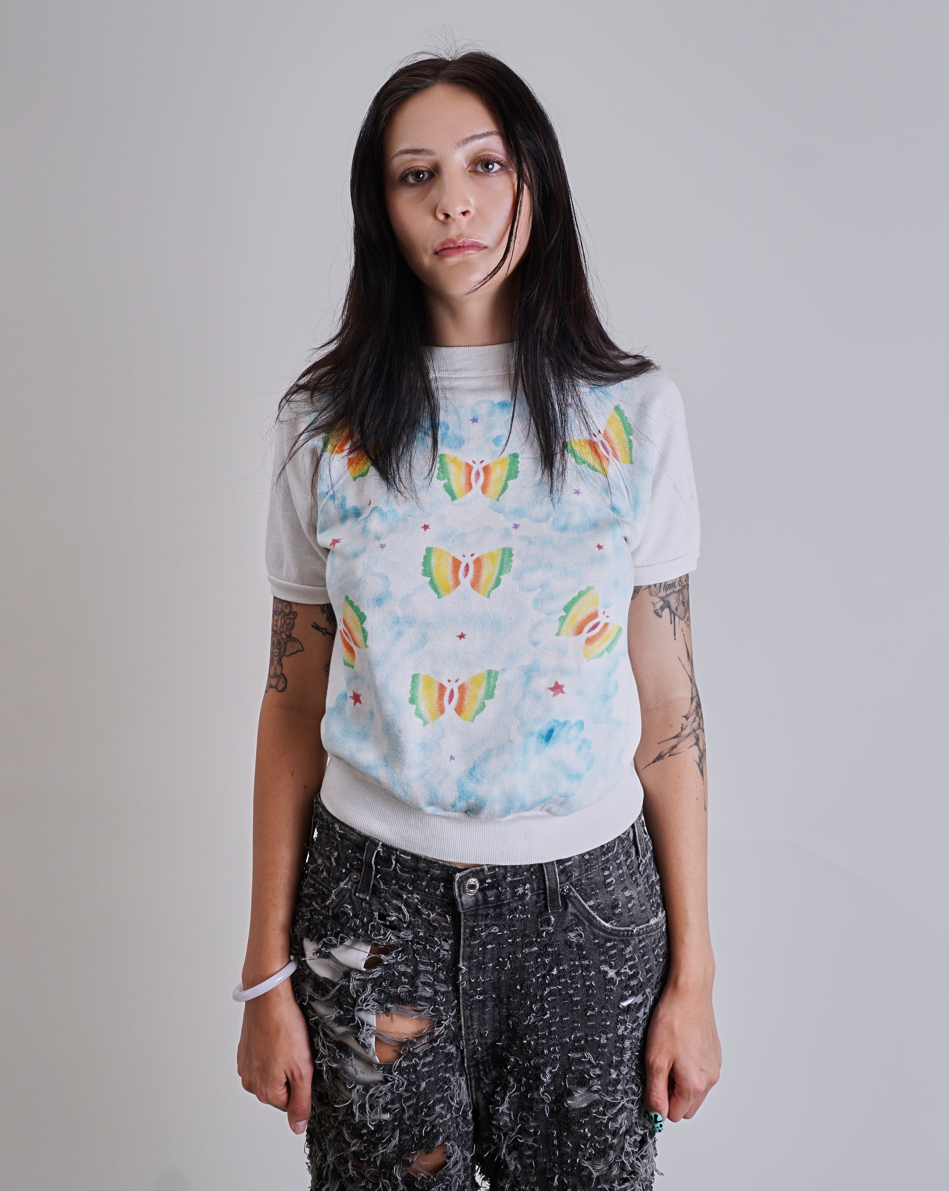 1970s Butterfly Airbrush Short Sleeve Crew Neck