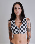 1980s Leather Checkerboard Zip Bustier Top