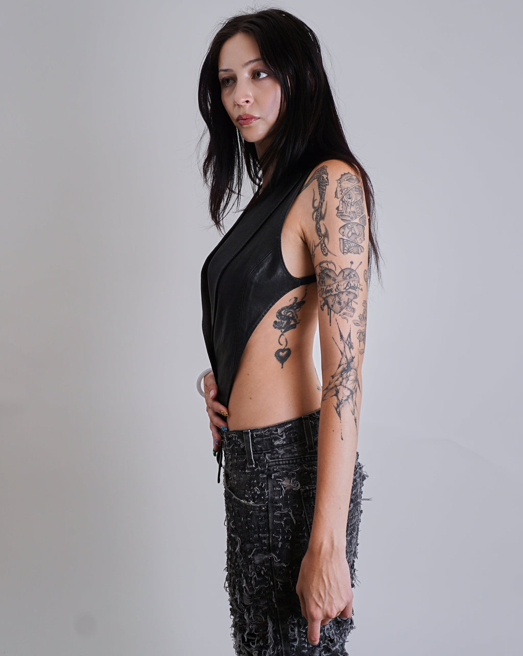 Leather Backless Halter Vest