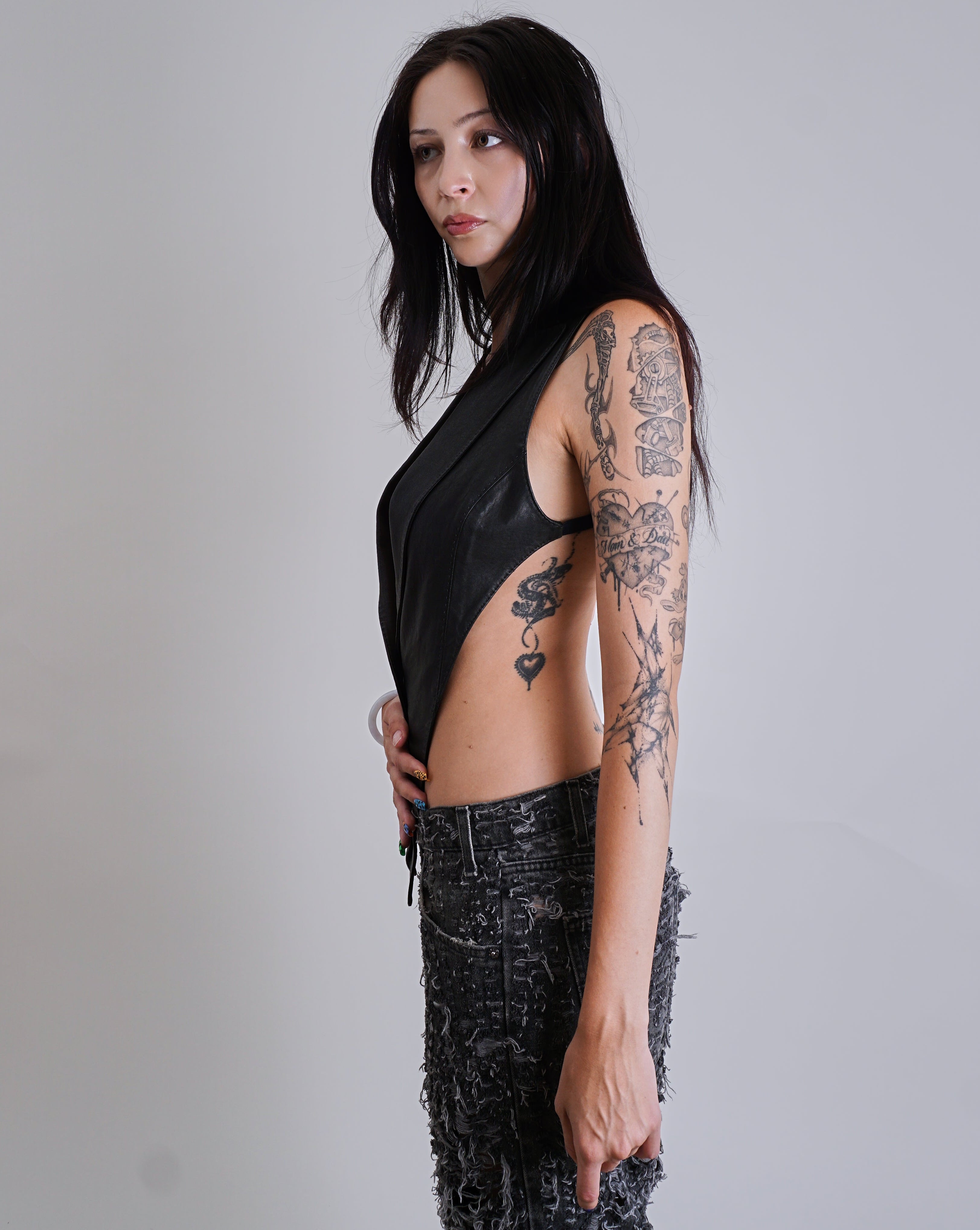 Leather Backless Halter Vest