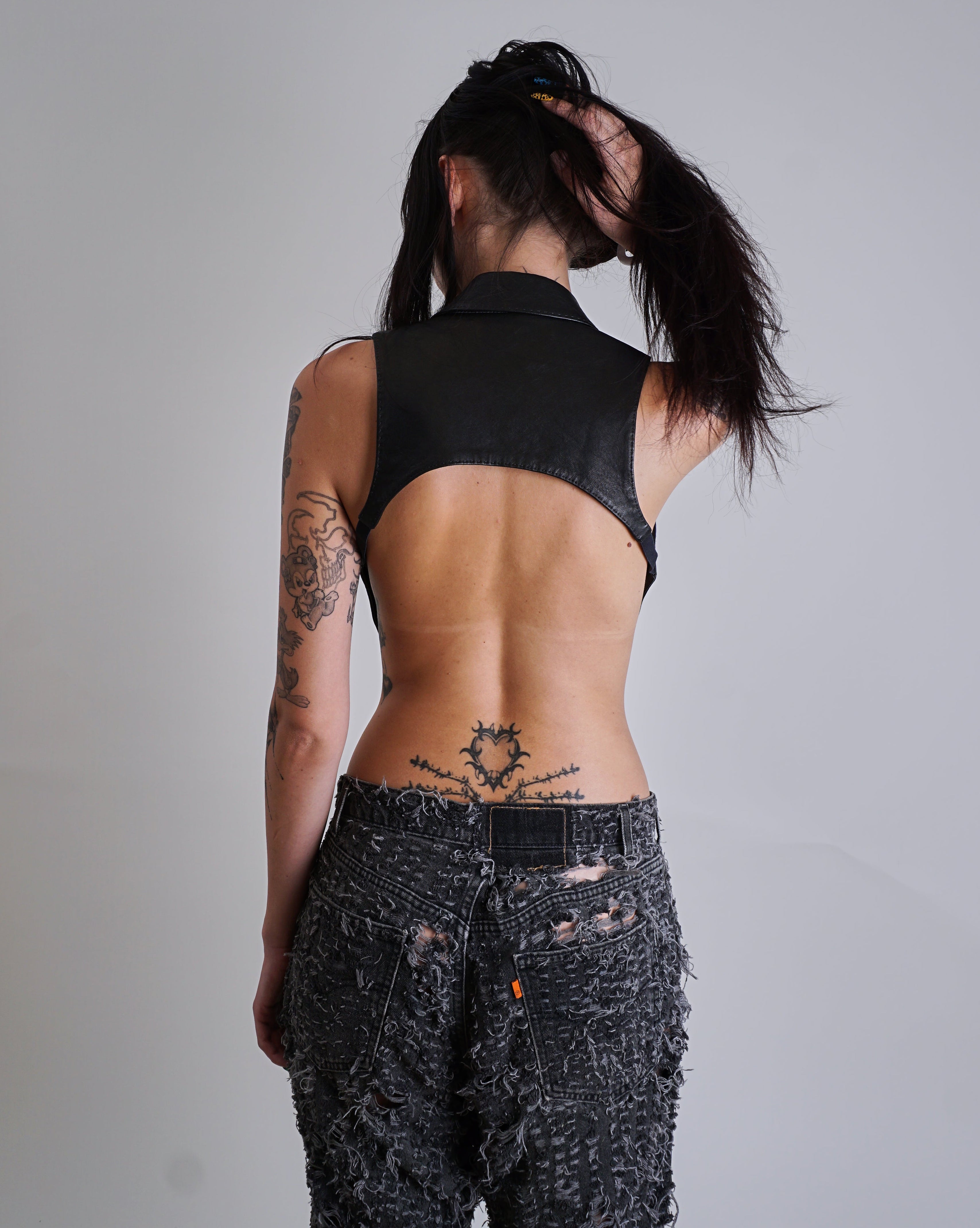 Leather Backless Halter Vest