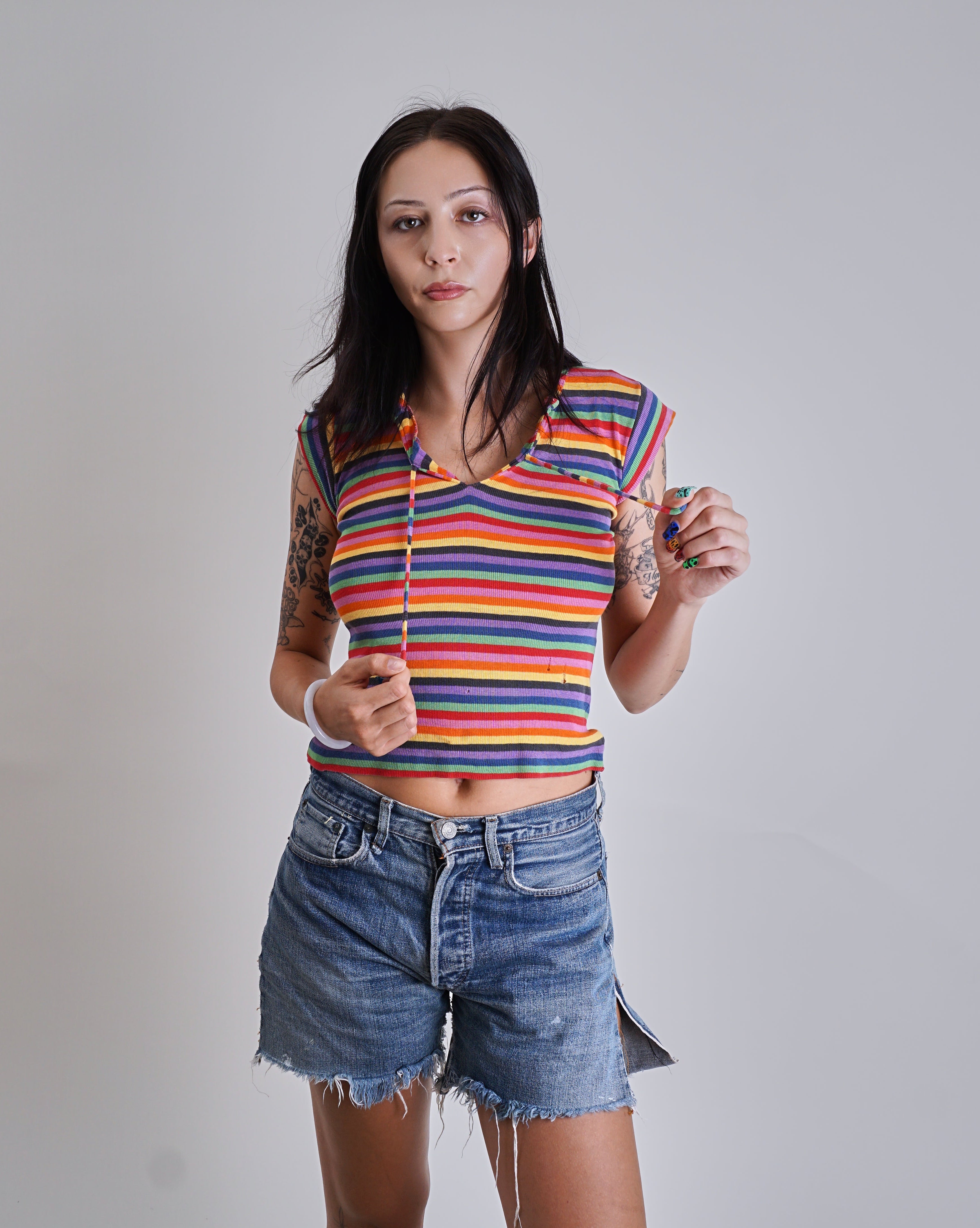 1970S Striped Tie front baby tee