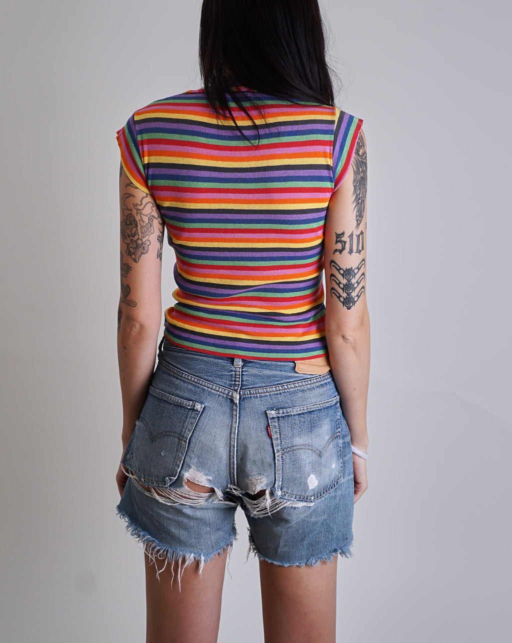 1970S Striped Tie front baby tee