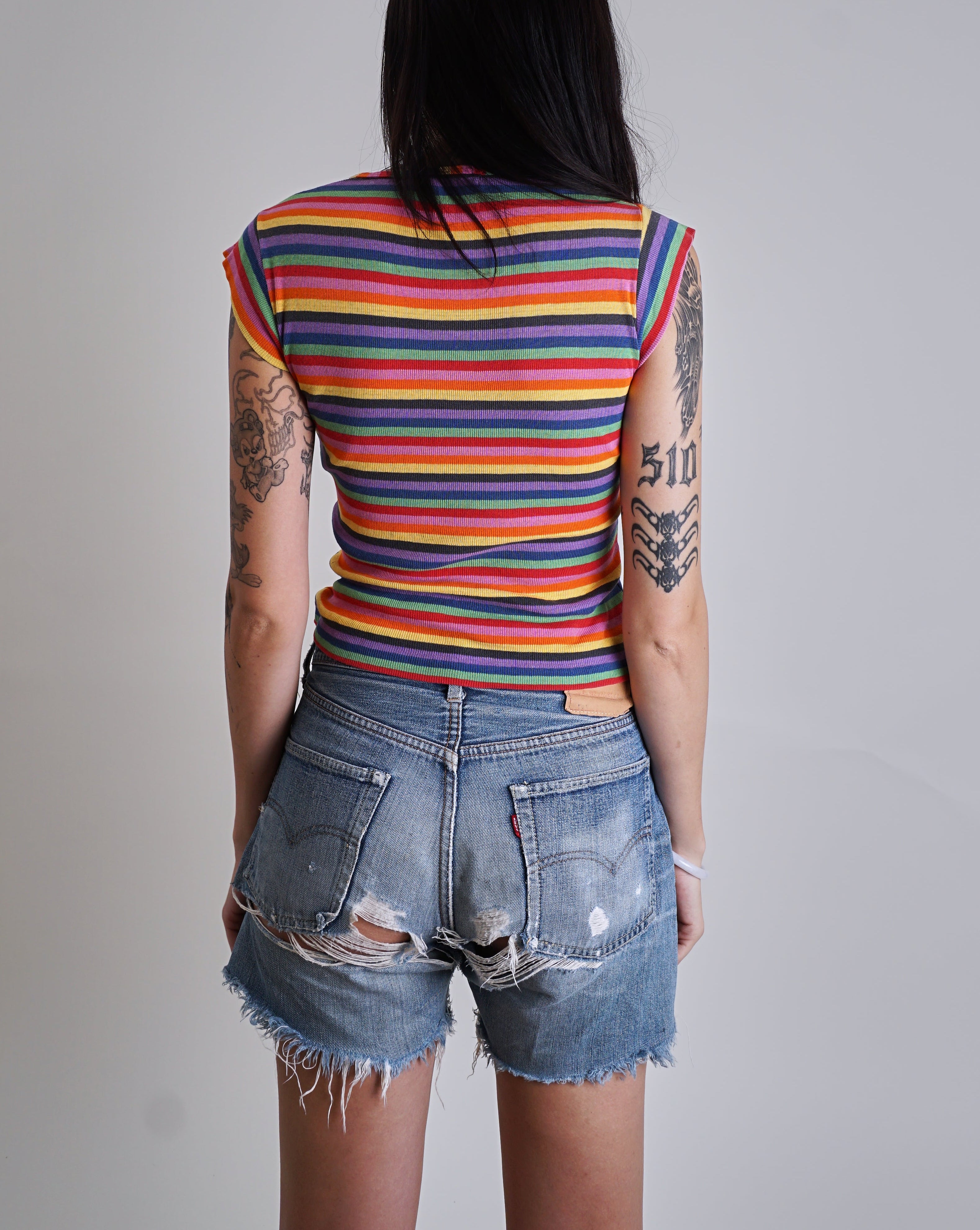 1970S Striped Tie front baby tee