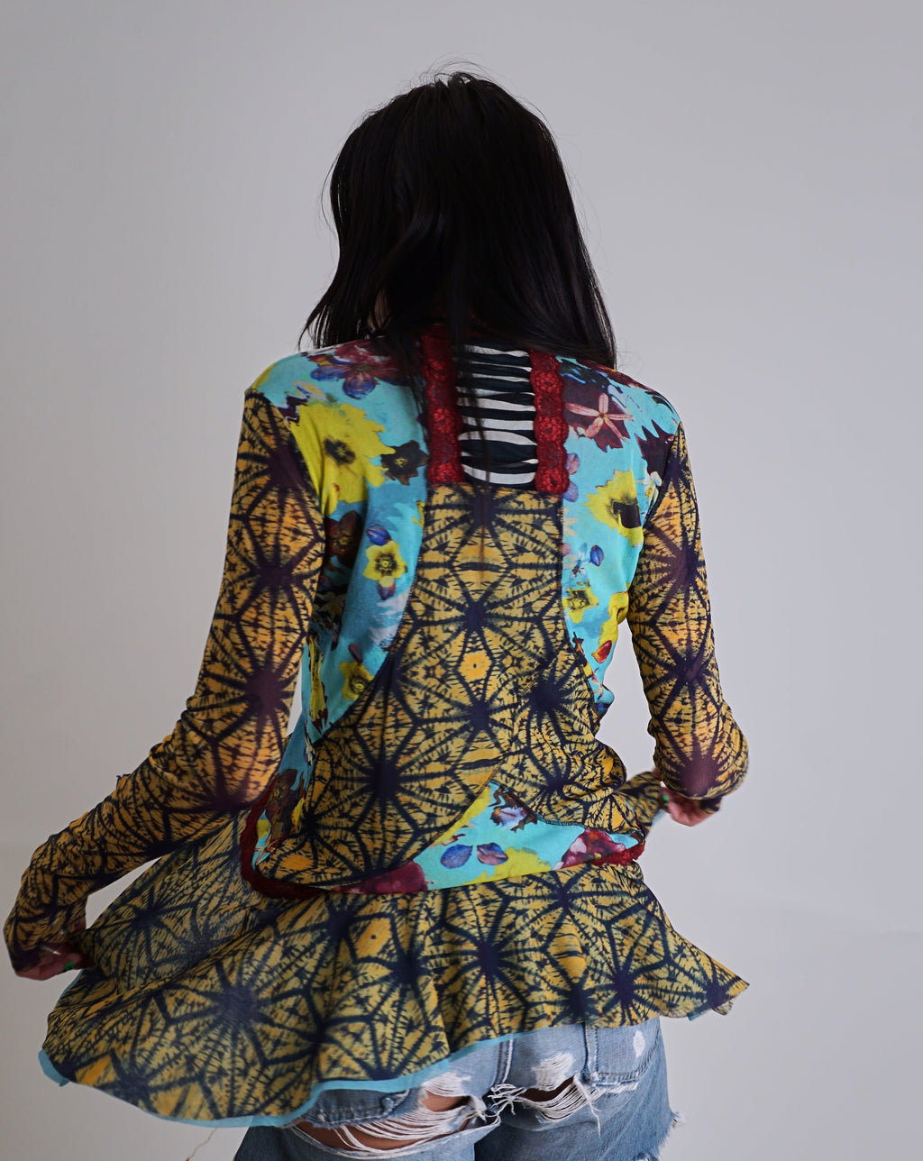 1990s Jean Paul Gaultier Mesh Tie front Frill Cardigan