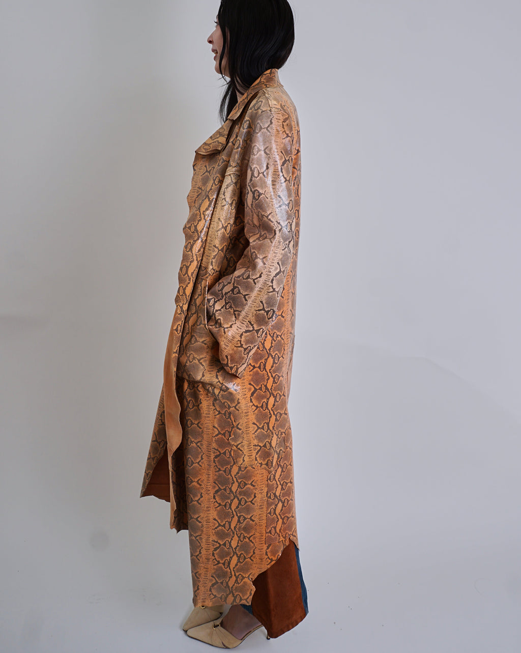 1970s Orange Snakeskin Leather Trenchcoat