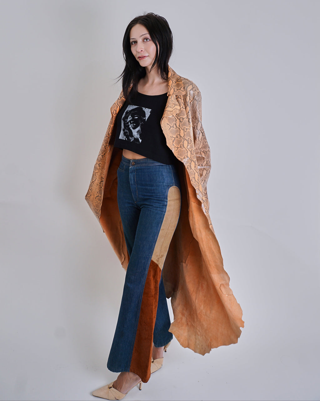 1970s Orange Snakeskin Leather Trenchcoat