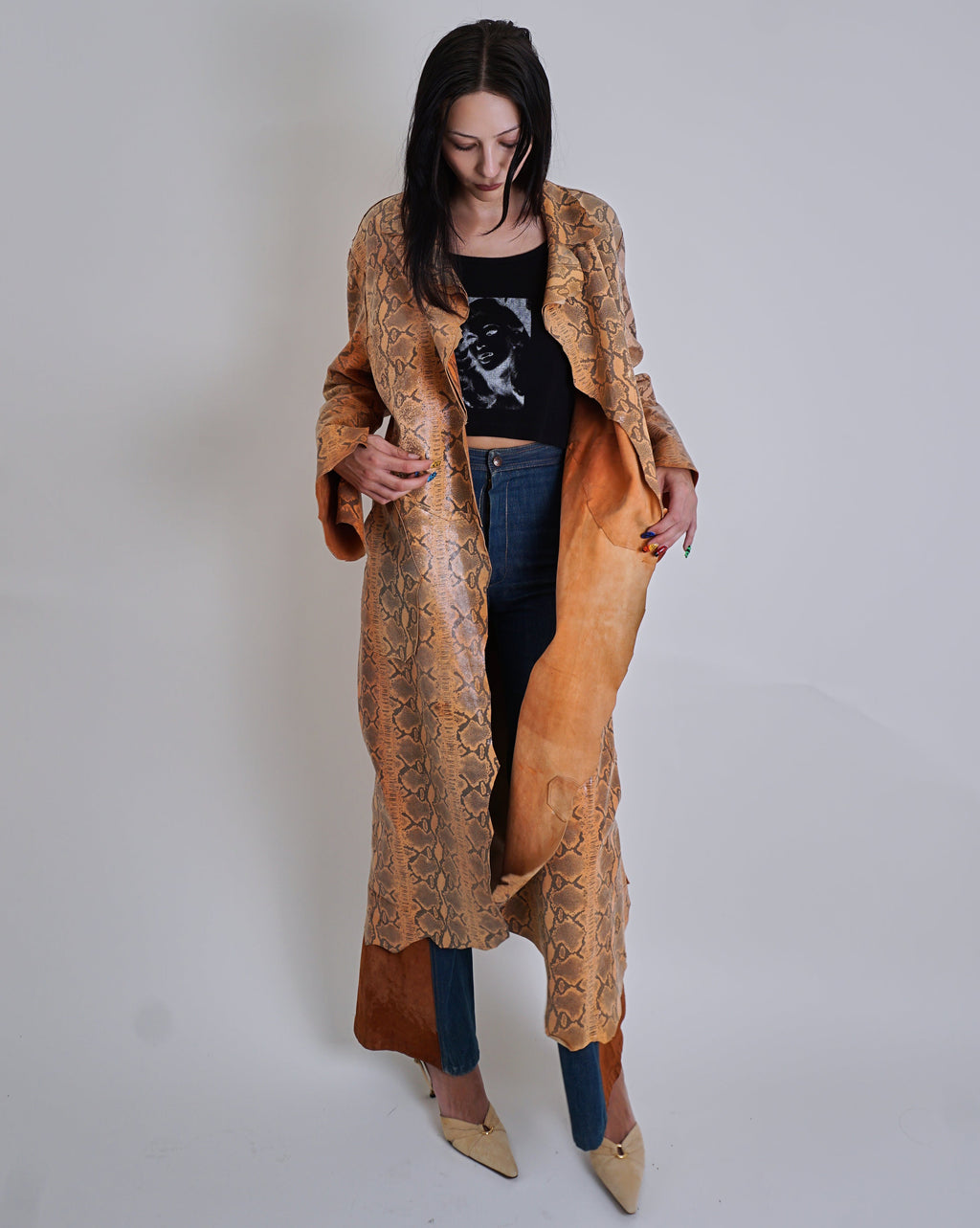 1970s Orange Snakeskin Leather Trenchcoat