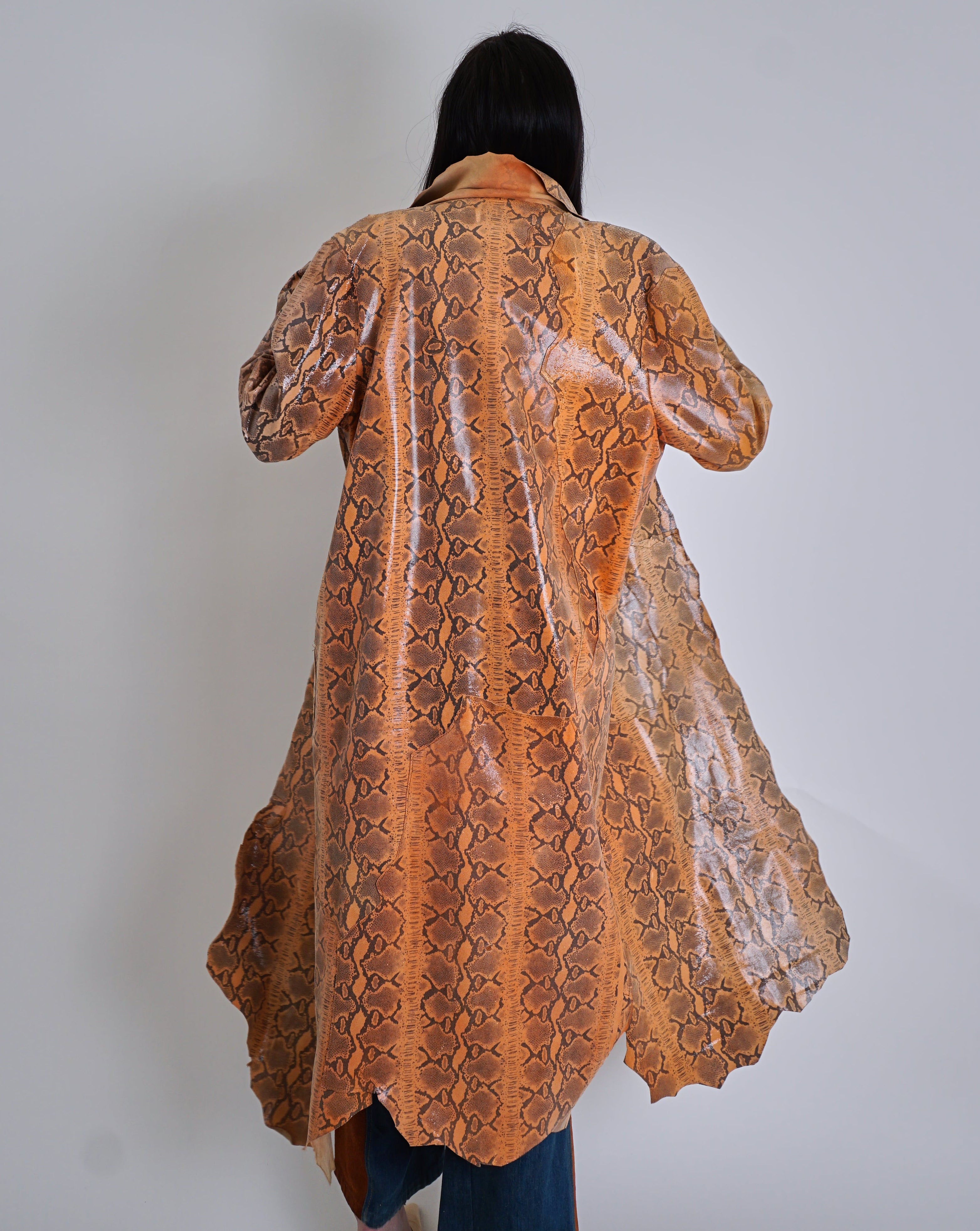 1970s Orange Snakeskin Leather Trenchcoat
