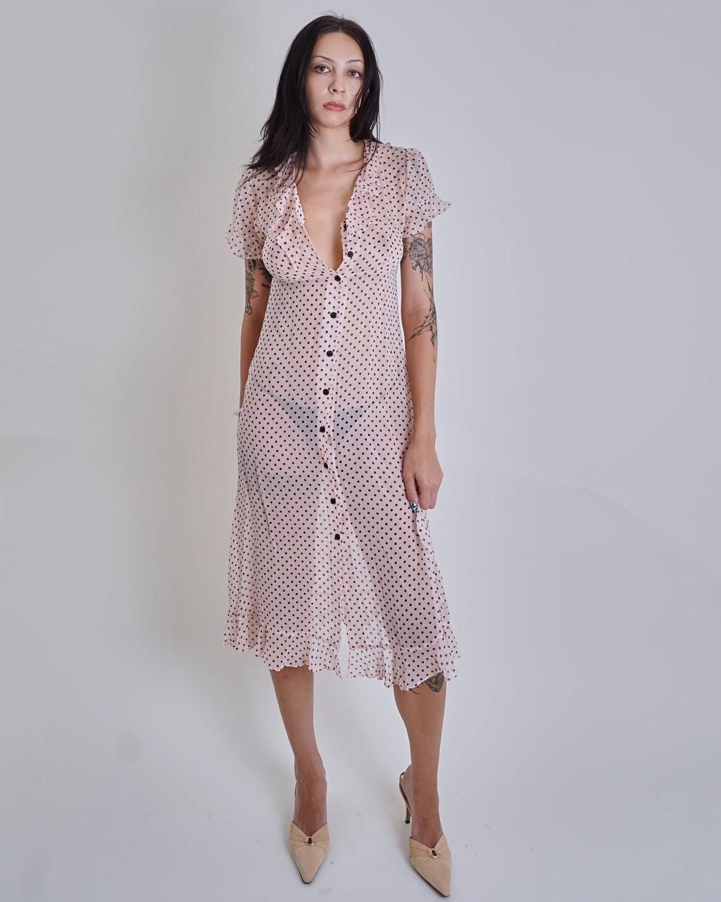 1990s Polka Dot Sheer Silk Dress