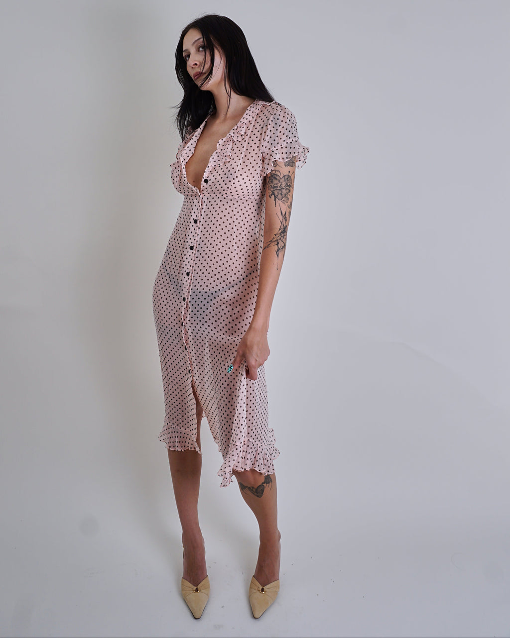 1990s Polka Dot Sheer Silk Dress