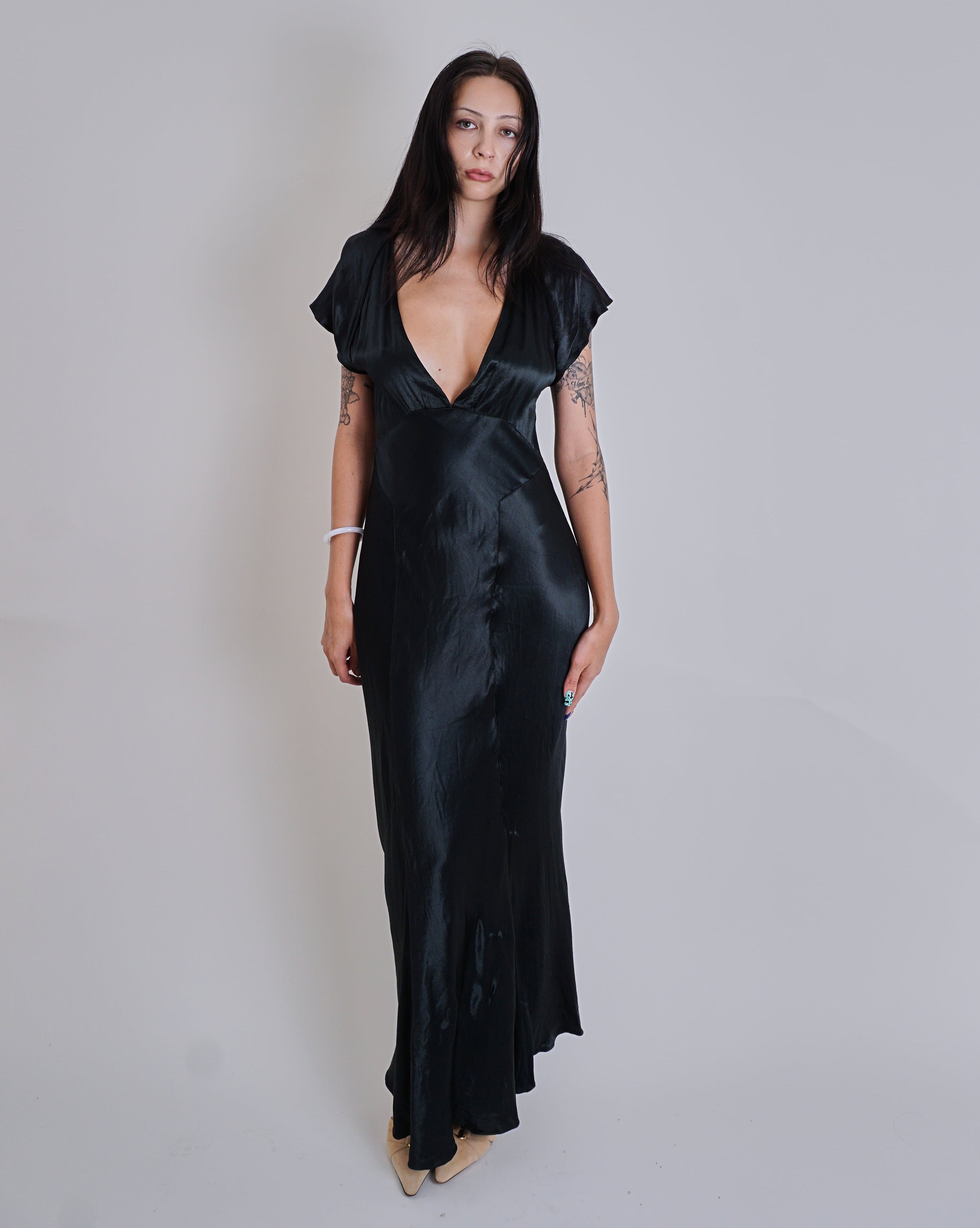 1940's Liquid Satin Black Bias Cut Dress – Angeles Vintage