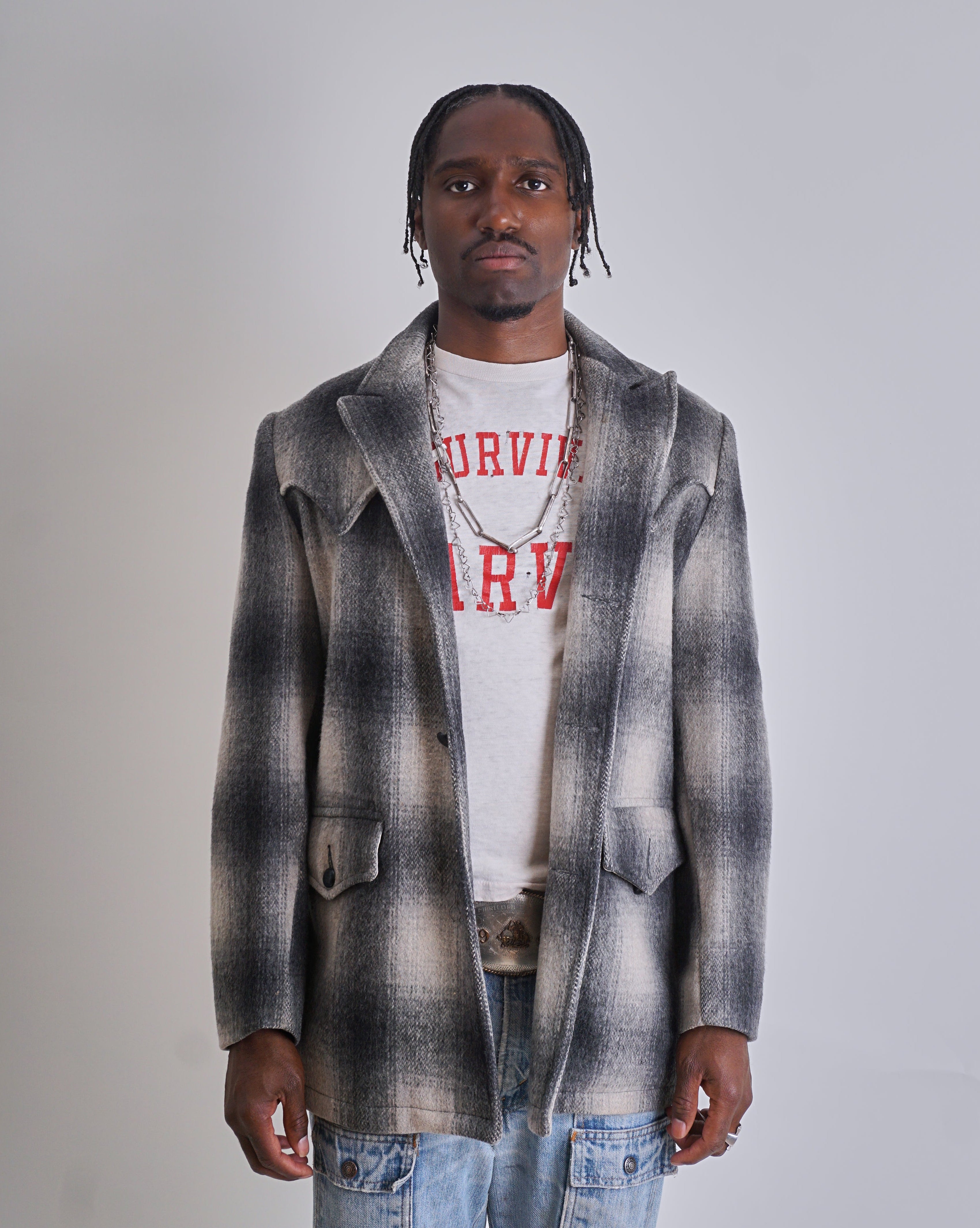 1950s Western Shadow Plaid Western Peacoat